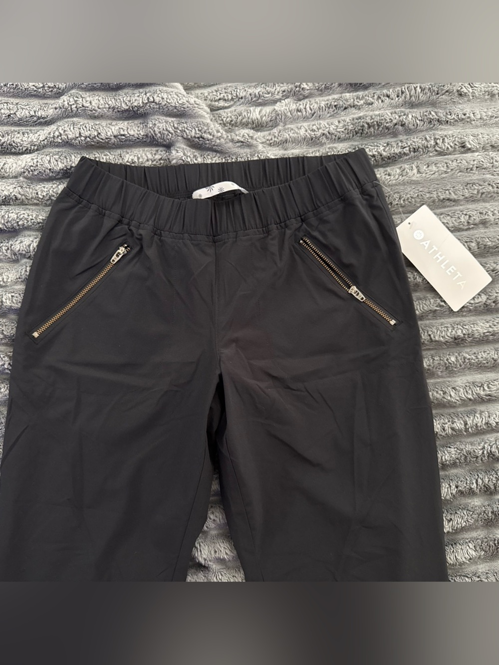Athleta Black Jogger Pants with Gold Zippers